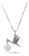 Silver Necklaces Sterling Silver 18" Stork Necklace With Dangling Heart Expecting Mother Pendant JadeMoghul Inc.