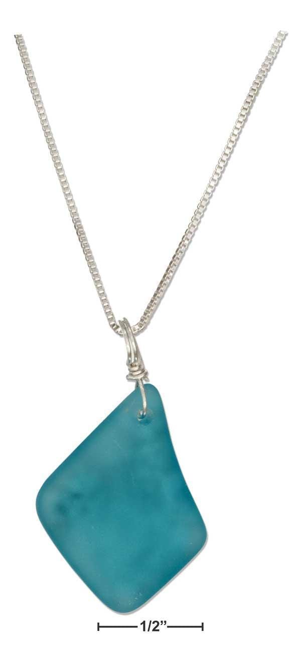 Silver Necklaces Sterling Silver 18" Teal Aqua Ocean Blue Freeform Sea Glass Pendant Necklace JadeMoghul