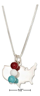 Silver Necklaces Sterling Silver 18" Usa Silhouette Pendant Necklace With Red White And Blue Beads JadeMoghul