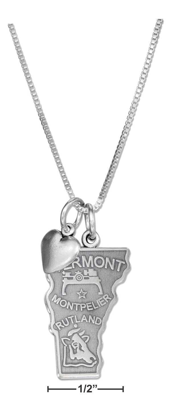 Silver Necklaces Sterling Silver 18" Vermont State Pendant Necklace With Heart Charm JadeMoghul