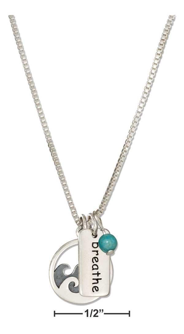 Silver Necklaces Sterling Silver 18" Waves And Breathe Necklace With Blue Bead JadeMoghul Inc.
