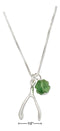 Silver Necklaces Sterling Silver 18" Wishbone Necklace With Four Leaf Clover Green Crystal Pendant JadeMoghul Inc.