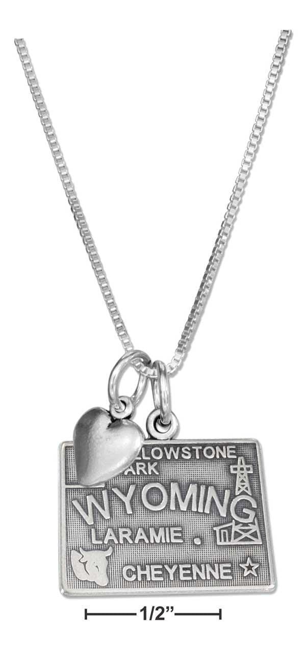 Silver Necklaces Sterling Silver 18" Wyoming State Pendant Necklace With Heart Charm JadeMoghul