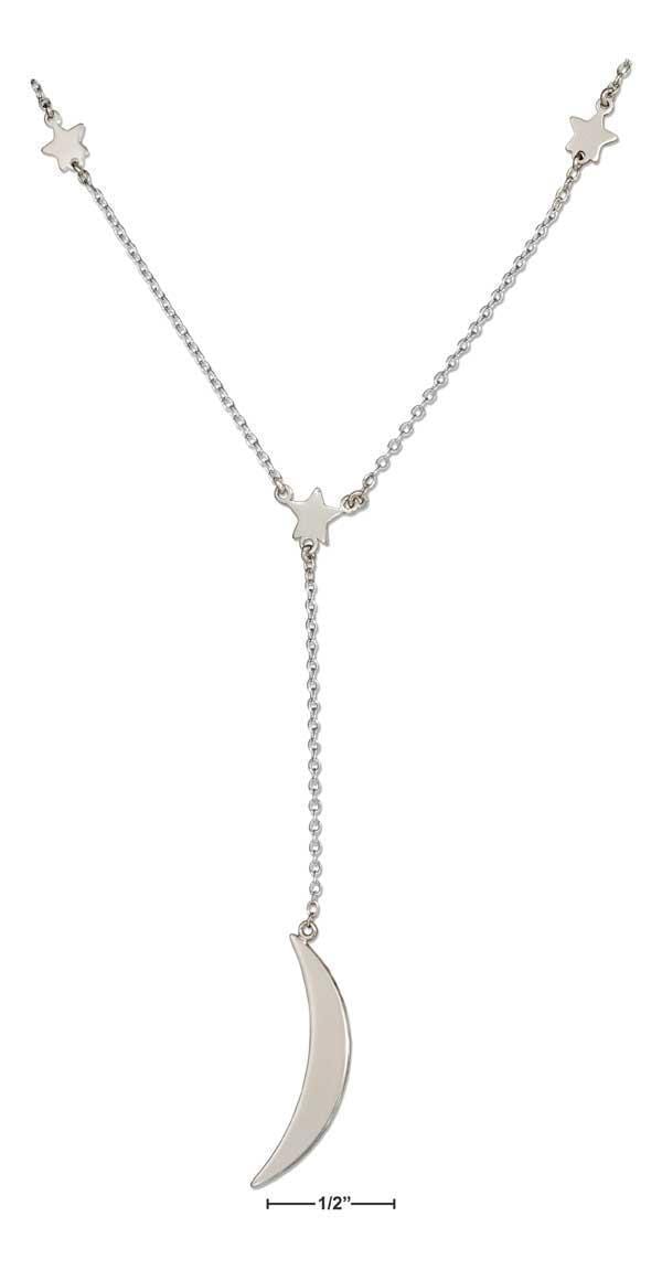 Silver Necklaces Sterling Silver Necklace:  16"-17" Adjustable Stars With Moon Y-Necklace JadeMoghul Inc.