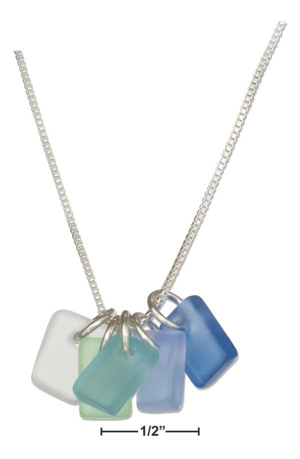 Silver Necklaces Sterling Silver Necklace:  16"-18" Adjustable Sea Mist Palette Rectangle Sea Glass Necklace JadeMoghul