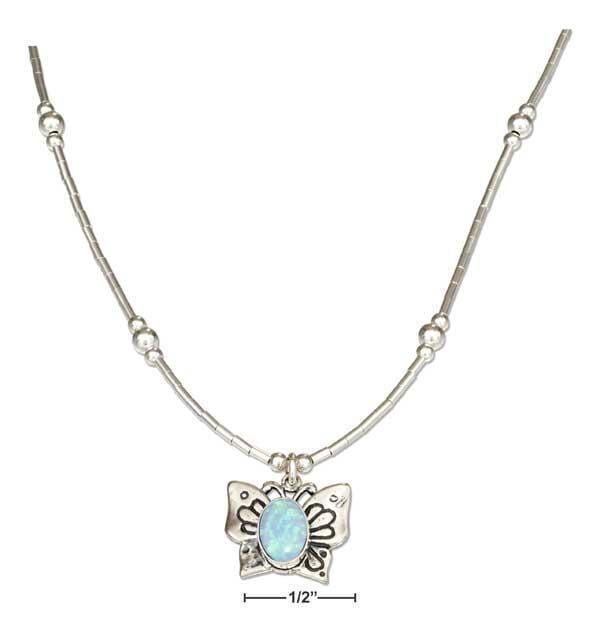 Silver Necklaces Sterling Silver Necklace:  16" Liquid Silver And Synthetic Blue Opal Butterfly Necklace JadeMoghul Inc.