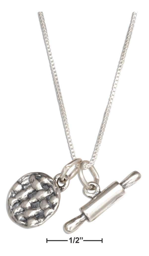 Silver Necklaces Sterling Silver Necklace:  18" Bakers Rolling Pin And Pie Charm Necklace JadeMoghul