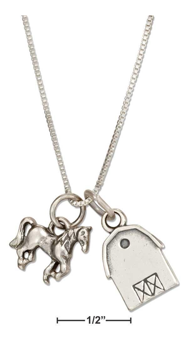 Silver Necklaces Sterling Silver Necklace:  18" Barn And Horse Pendant Necklace JadeMoghul Inc.