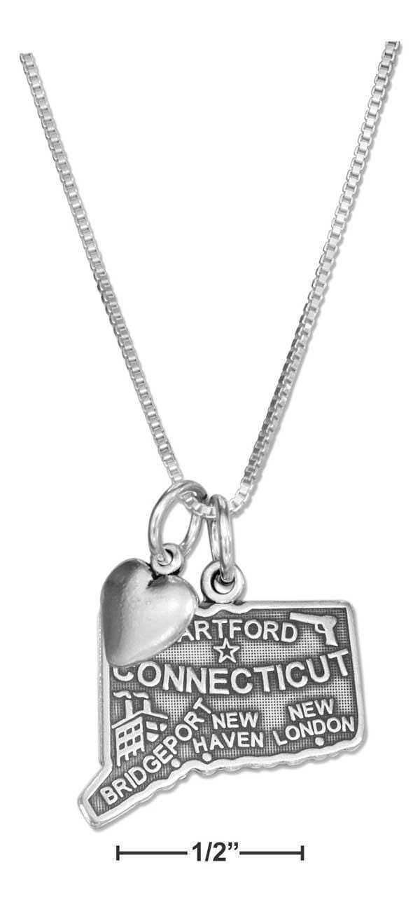 Silver Necklaces Sterling Silver Necklace:  18" Connecticut State Pendant Necklace With Heart Charm JadeMoghul Inc.