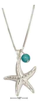 Silver Necklaces Sterling Silver Necklace:  18" Diamond Cut Starfish Pendant Necklace With Blue Riverstone Bead JadeMoghul Inc.