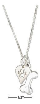 Silver Necklaces Sterling Silver Necklace:  18" Dog Bone Necklace With Dog Paw Print Heart Charm JadeMoghul Inc.