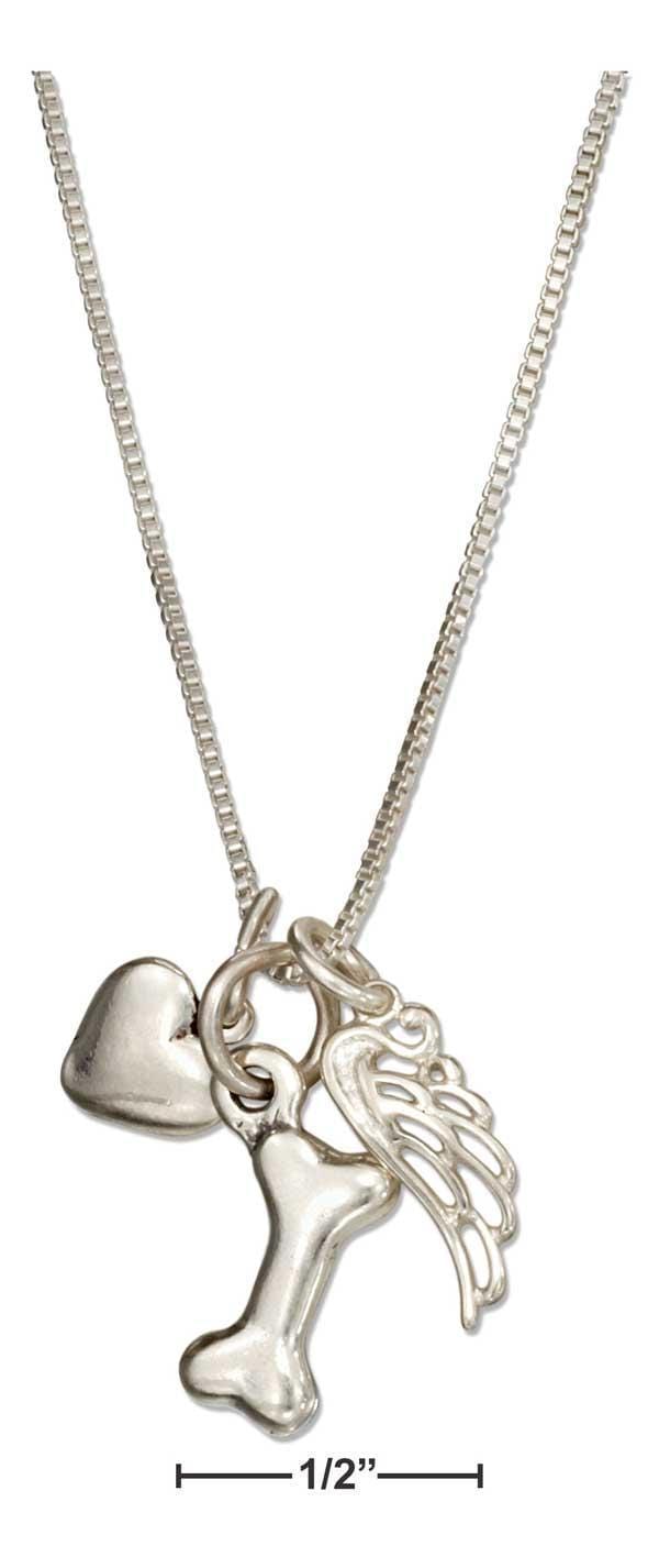Silver Necklaces Sterling Silver Necklace:  18" Dog Bone Necklace With Heart With Angel Wing Charms JadeMoghul Inc.
