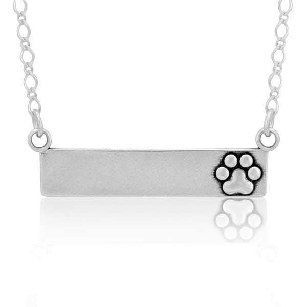 Silver Necklaces Sterling Silver Necklace:  18" Engravable Luxury Paw Nameplate Dog Paw Print Necklace JadeMoghul Inc.