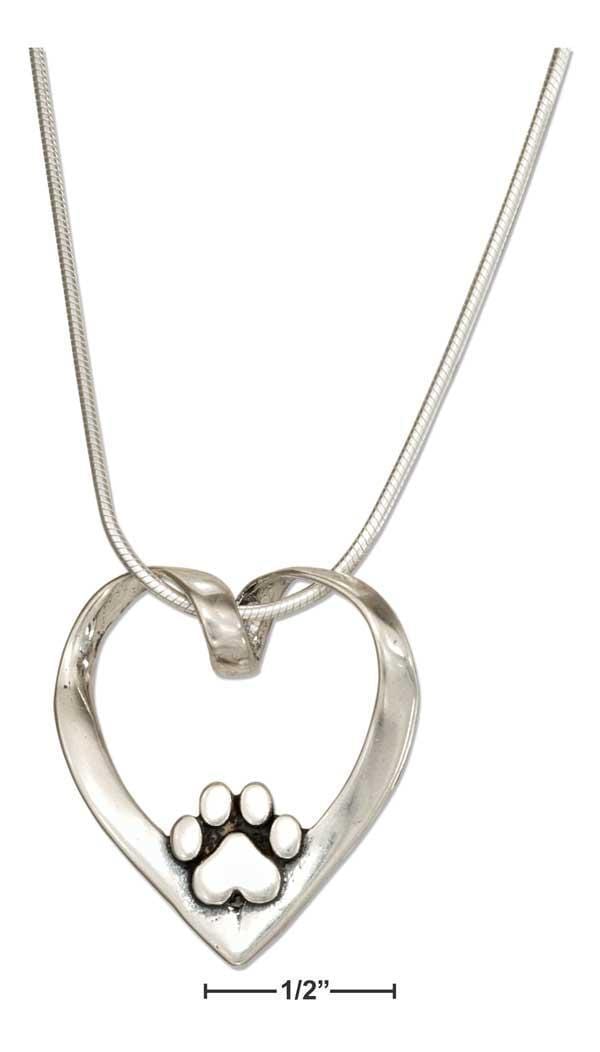 Silver Necklaces Sterling Silver Necklace:  18" Heart With Paw Print Slider Pendant Necklace JadeMoghul Inc.