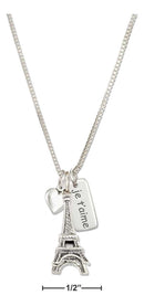 Silver Necklaces Sterling Silver Necklace:  18" I Love Paris Necklace With Eiffel Tower Heart & Je T'Aime Tag JadeMoghul Inc.