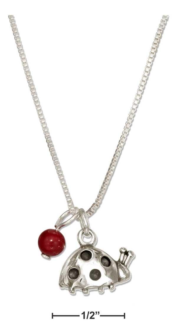 Silver Necklaces Sterling Silver Necklace:  18" Ladybug Necklace With Red Bead JadeMoghul Inc.