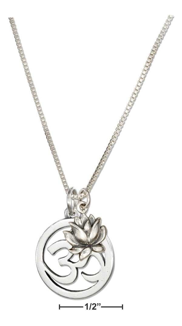 Silver Necklaces Sterling Silver Necklace:  18" Om Or Ohm Symbol Necklace With Lotus Flower JadeMoghul Inc.