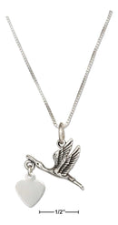 Silver Necklaces Sterling Silver Necklace:  18" Stork Necklace With Dangling Heart Expecting Mother Pendant JadeMoghul Inc.