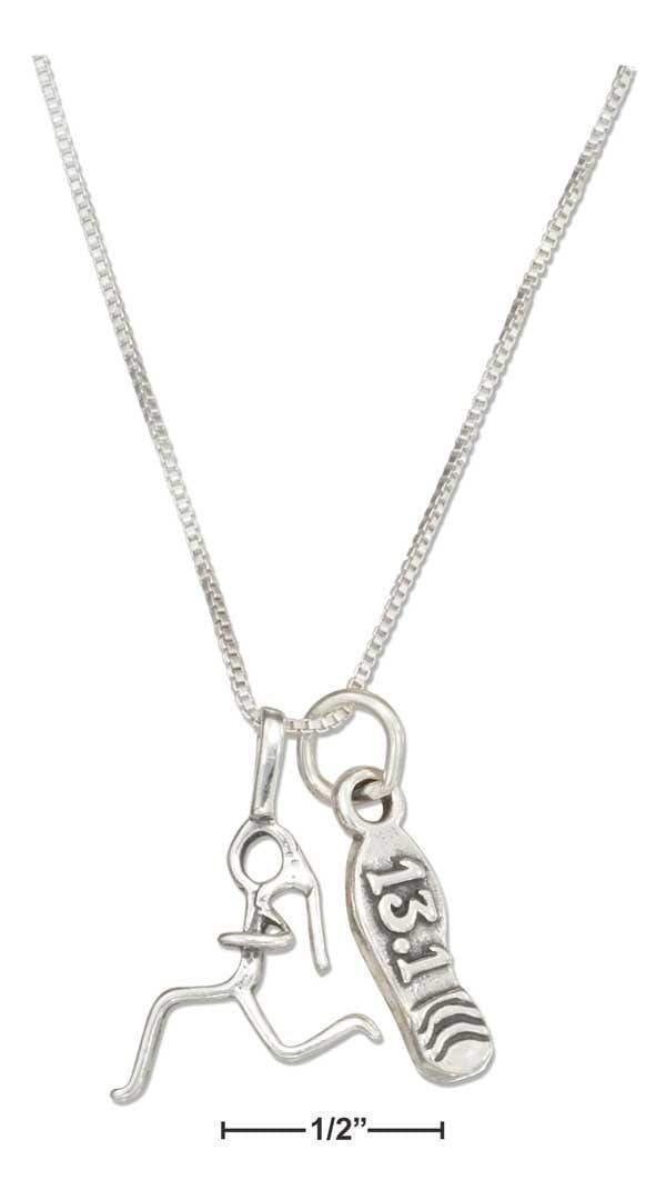 Silver Necklaces Sterling Silver Necklace:  18" Woman Runner Necklace With Sneaker 13.1 Half Marathon Pendant JadeMoghul Inc.