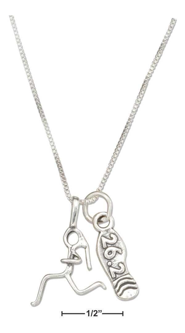 Silver Necklaces Sterling Silver Necklace:  18" Woman Runner Necklace With Sneaker 26.2 Marathon Pendant JadeMoghul Inc.