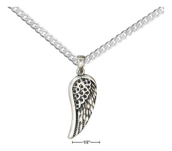 Silver Necklaces Sterling Silver Necklace:  20" Angel Wing Pendant Necklace On Curb Chain JadeMoghul Inc.