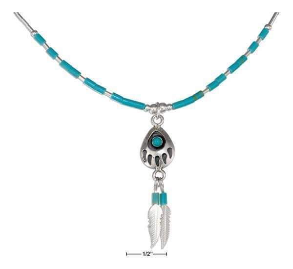 Silver Necklaces Sterling Silver Necklaces: 16" Liquid Silver Simulated Turquoise Bearpaw & Feathers Necklace JadeMoghul