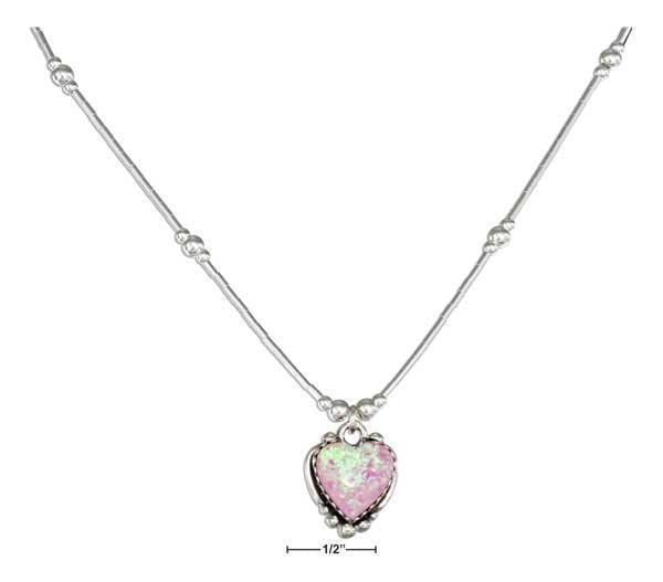 Silver Necklaces Sterling Silver Necklaces: 16" Liquid Silver Synthetic Pink Opal Heart Necklace JadeMoghul