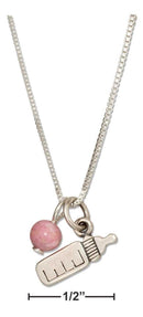 Silver Necklaces Sterling Silver Necklaces: 18" It'S A Girl Baby Bottle Pendant Necklace With Pink Bead JadeMoghul Inc.