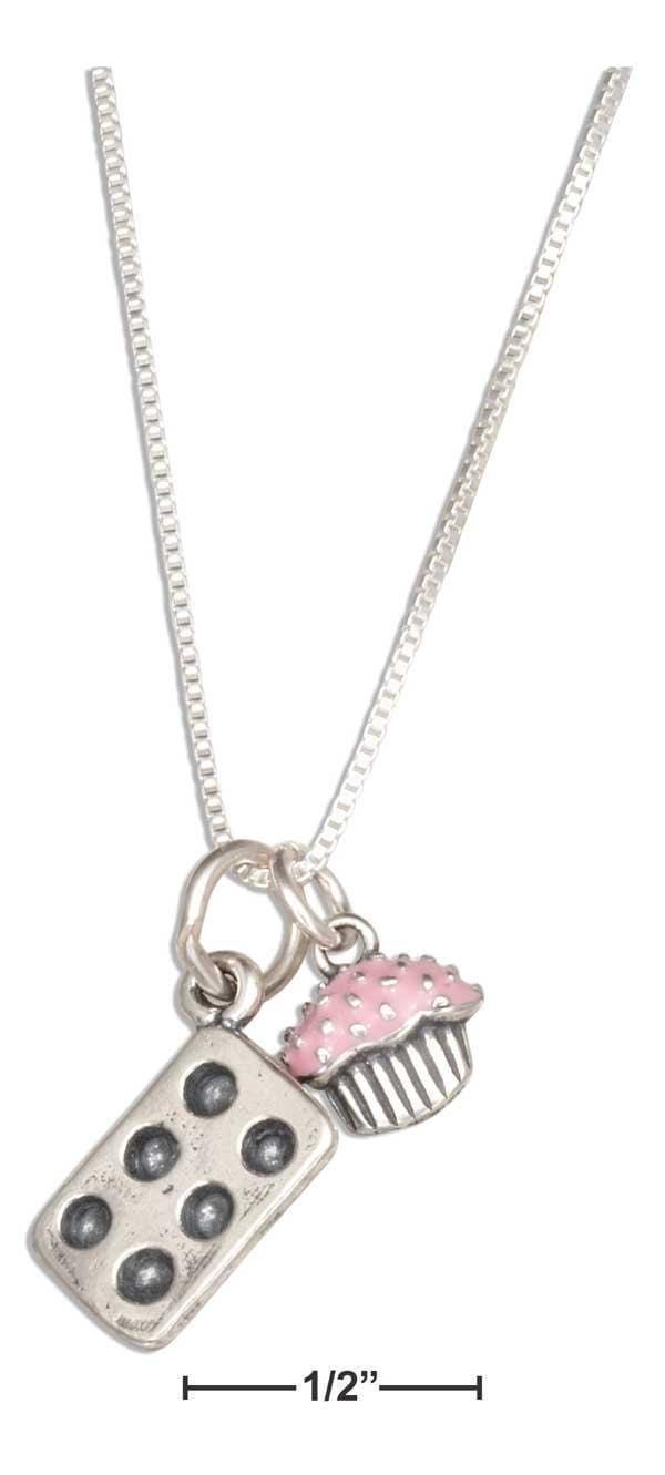 Silver Necklaces Sterling Silver Necklaces: 18" Muffin Pan And Pink Cupcake Necklace JadeMoghul