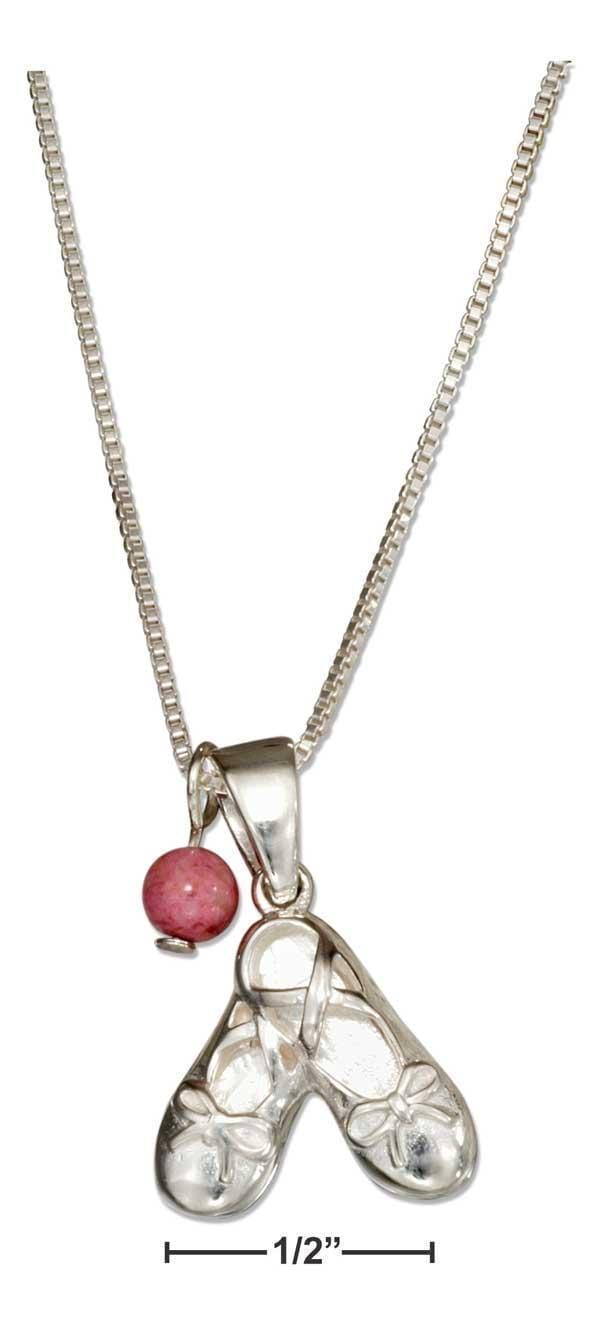 Silver Necklaces Sterling Silver Necklaces: 18" Pair Of Ballet Slippers Necklace With Pink Riverstone Bead JadeMoghul Inc.