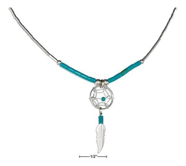 Silver Necklaces Sterling Silver Necklaces: 20" Dreamcatcher Necklace With Feather And Turquoise Heishi JadeMoghul