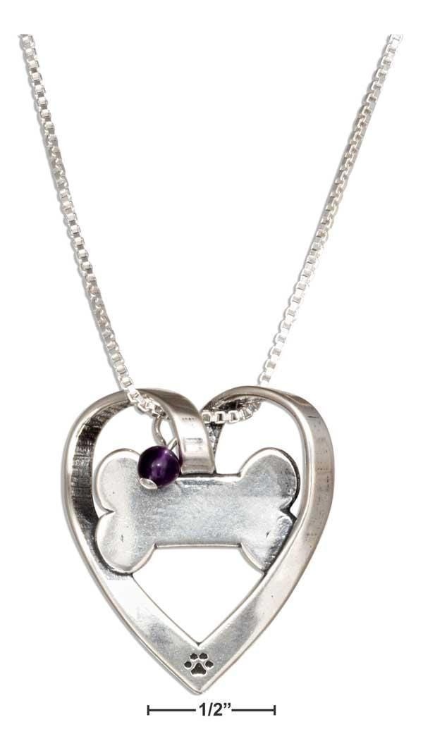 Silver Necklaces Sterling Silver Sweetheart Bone Pendant Necklace With Amethyst Bead JadeMoghul