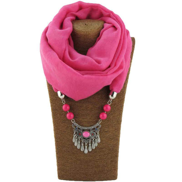 Women Stylish Ethnic Alloy Tassel Pendant Polyester Scarf Necklace
