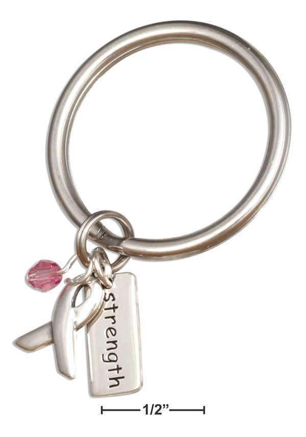 Breast Cancer Awareness Ribbon Key Ring With Strength And Pink Crystal