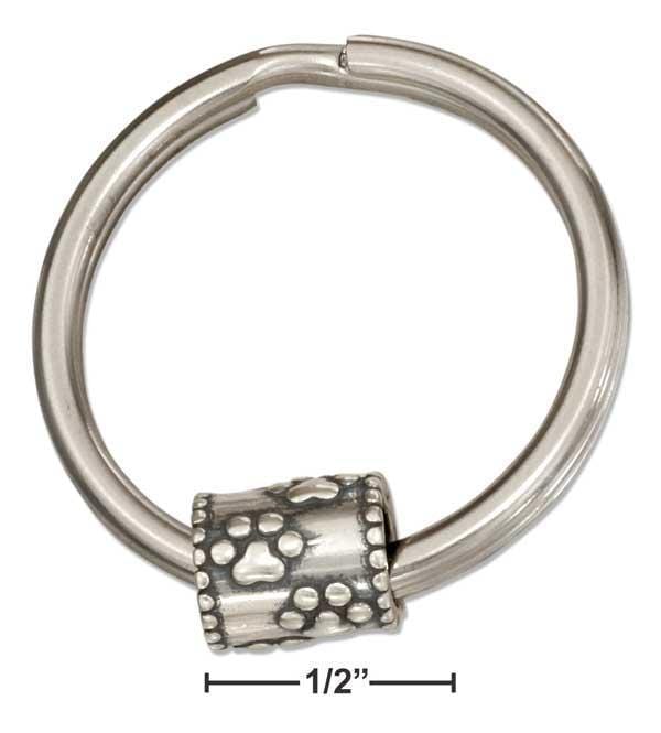 Silver Pins And Accessories Sterling Silver Accessories:  Paw Prints Slider Bead On Stainless Steel Key Ring JadeMoghul Inc.