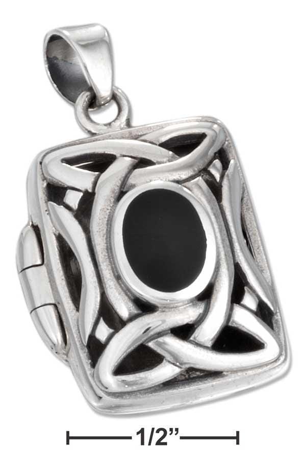 Silver Pins And Accessories Sterling Silver Filigree Locket With Simulated Onyx And Celtic Knots JadeMoghul Inc.