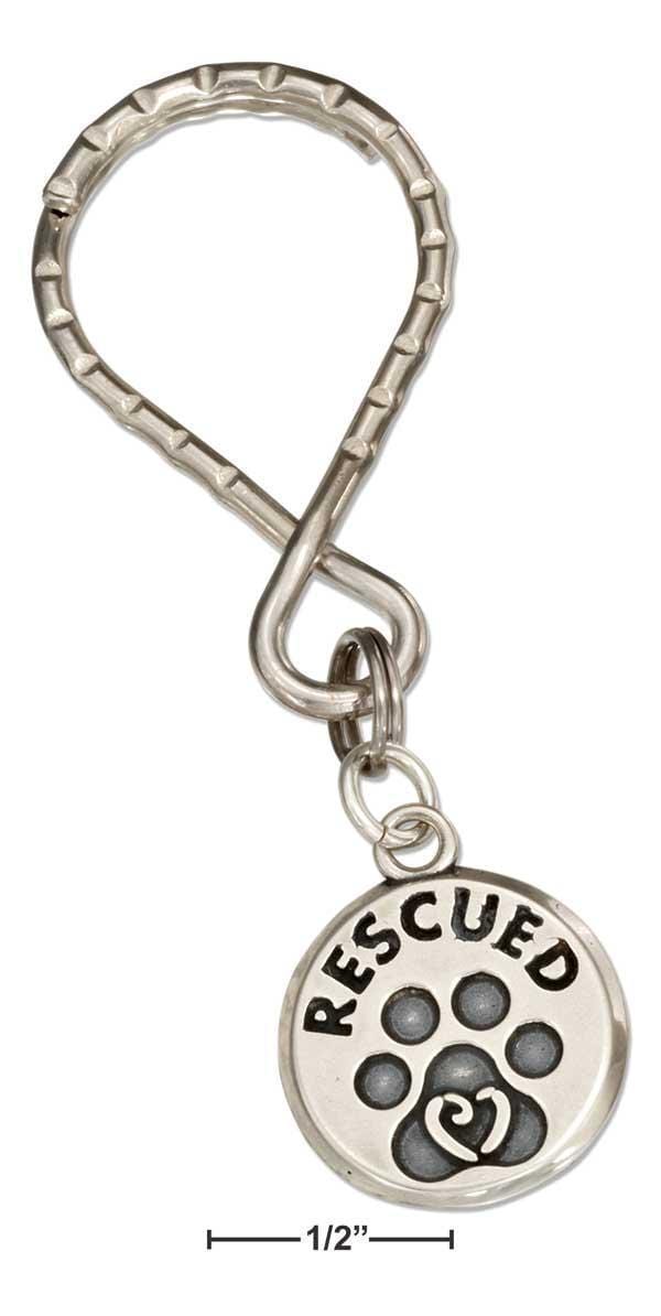 Silver Pins And Accessories Sterling Silver Paw Print "rescued" Tag On Stainless Steel Teardrop Key Ring JadeMoghul