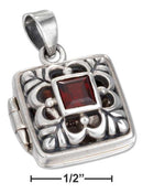 Silver Pins And Accessories Sterling Silver Square Filigree Locket With Garnet JadeMoghul Inc.