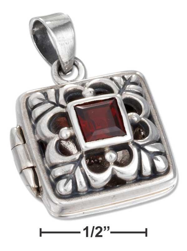 Silver Pins And Accessories Sterling Silver Square Filigree Locket With Garnet JadeMoghul Inc.