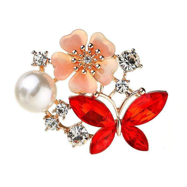 Sweet Crystal Butterfly Flower Pearl Design Alloy Brooch