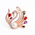Trendy Fashion Elegant Swan Colorful Synthetic Stones Pearl Decorated Brooch