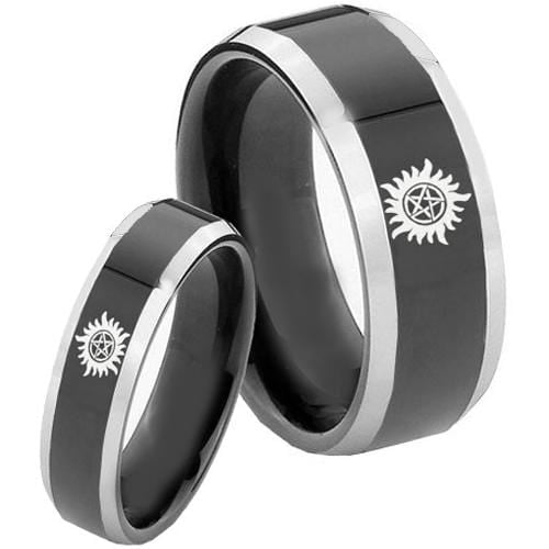 Silver Ring For Men Silver White Black Tungsten Carbide Supernatural Ring