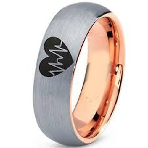 Silver Ring For Men Silver White Pink Rose Tungsten Carbide Heartbeat & Heart Dome Ring