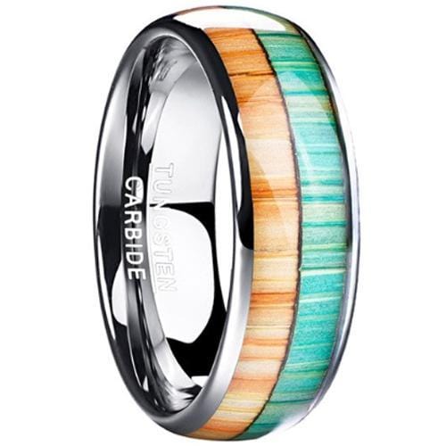 Silver Rings For Women Silver White Tungsten Carbide Dome Ring With Wood