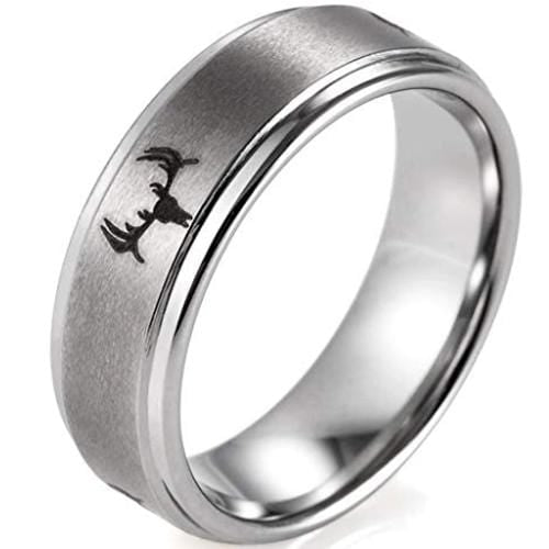 Silver Wedding Rings Silver White Tungsten Carbide Step Edges Deer Head Ring