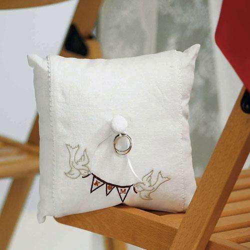 "Simply Sweet" Birds with Love Pennant Personalized Ring Pillow (Pack of 1)-Wedding Ceremony Accessories-JadeMoghul Inc.