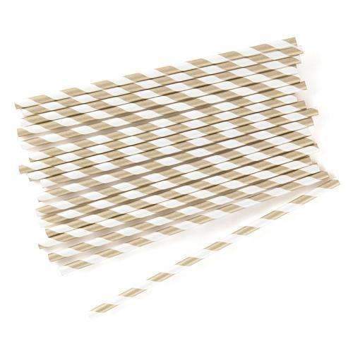 "Sippers" Candy Striped Metallic Print Paper Straws Gold (Pack of 75)-Wedding Candy Buffet Accessories-JadeMoghul Inc.