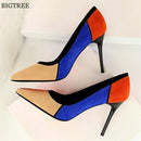 Size 34-40 Mixed Colors Flock Women's High Heels Shoes 2018 New Pointed Toe Shallow Fashion Women Pumps Show Thin Office Shoes JadeMoghul Inc. 