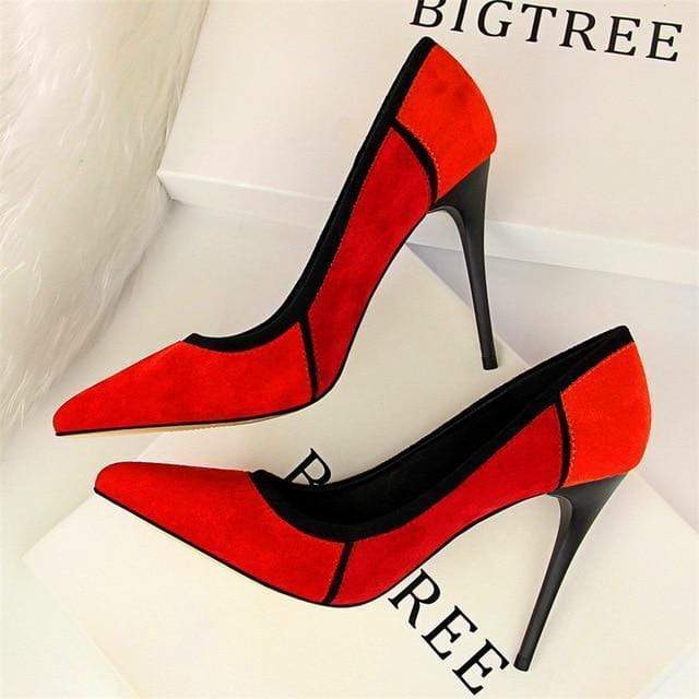 Size 34-40 Mixed Colors Flock Women's High Heels Shoes 2018 New Pointed Toe Shallow Fashion Women Pumps Show Thin Office Shoes JadeMoghul Inc. 