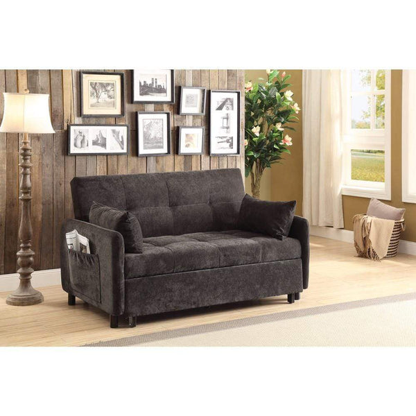 Sleeper Sofas Small Velvet Tufted Sofa Bed, Dark brown Benzara